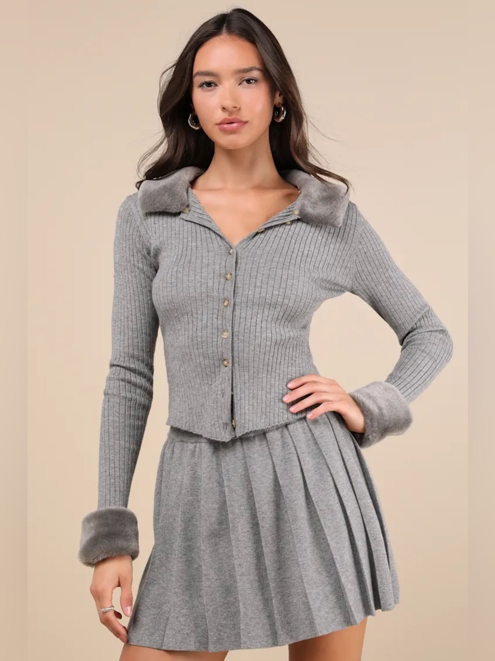 Lulus Faux Fur Two-Piece Sweater Mini Skirt Set